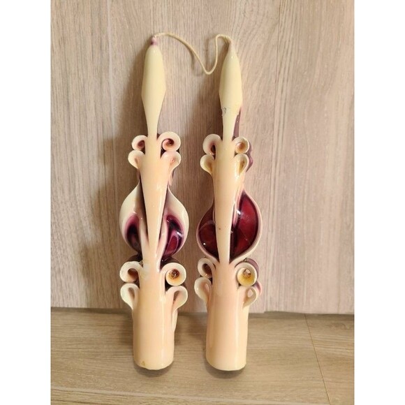 Decorative Ribbon Taper Candles 6.5" Carved Swirl Design, Gift or Display Pair - Picture 2 of 3